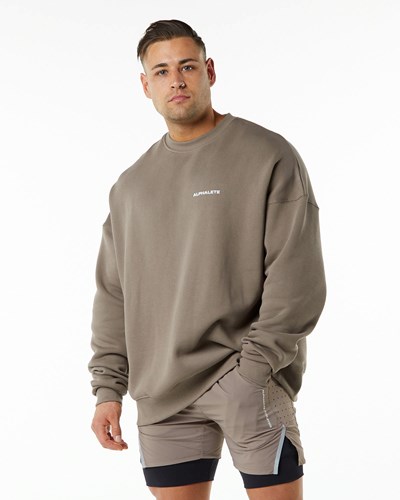 Alphalete Brushed Fleece Crewneck Svetrové Mocha | 46879BISJ