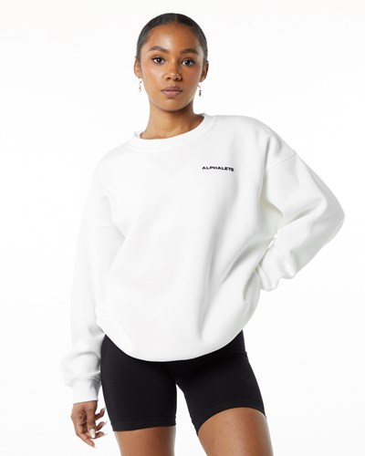 Alphalete Brushed Fleece Crewneck Svetrové Bílé | 61420SJKC