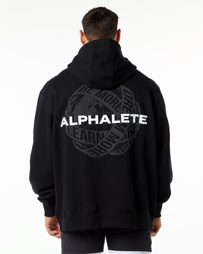 Alphalete Brushed Fleece Grafická Hoodie Černé | 63845IGAO