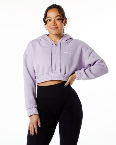 Alphalete Brushed Fleece Half-Zip Crop Hoodie Misty Lilac | 79418IXJC