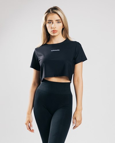 Alphalete Cropped Lehké Krátké Sleeve Černé | 47053VNGB