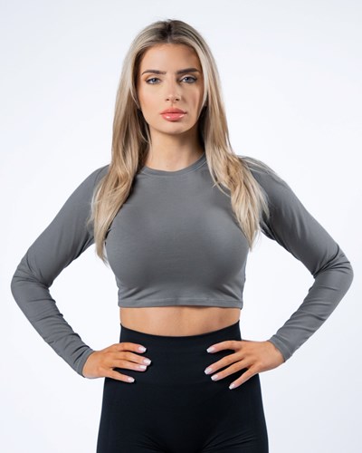 Alphalete Cropped Premium Long Sleeve Šedé | 69731IWXP