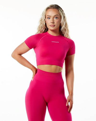 Alphalete Cropped Seamless Krátké Sleeve Růžové | 30596QTCE