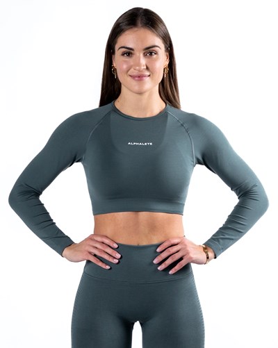 Alphalete Cropped Seamless Long Sleeve Charcoal | 47186JUYX