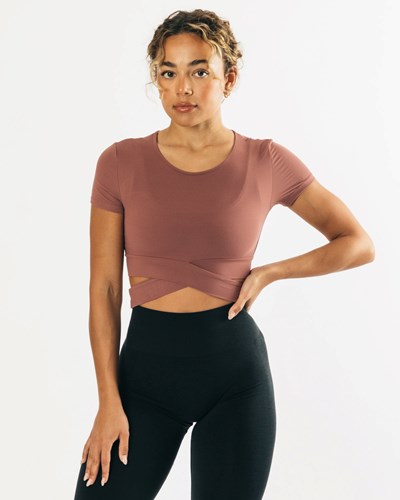 Alphalete Fitted Krátké Sleeve Tie Top Mauve | 58640DQFP