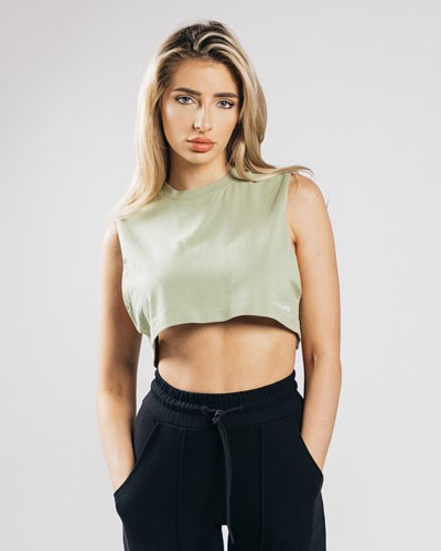 Alphalete Heavy Bavlněné Cropped Cutoff Matcha | 68752WVDX