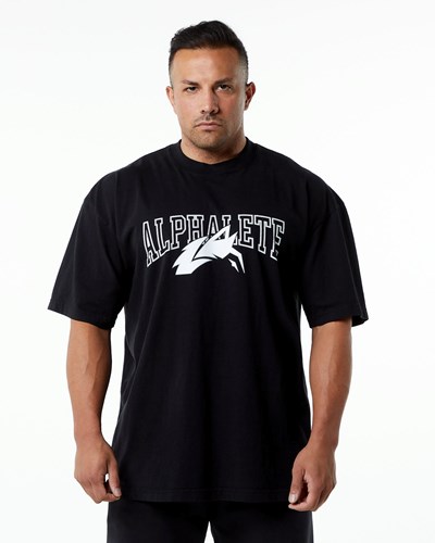 Alphalete Heavyweight Oversized Tee Black/White | 78360SJXY