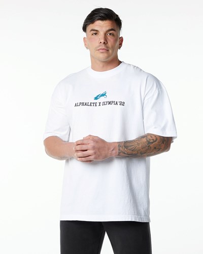 Alphalete Heavyweight Oversized Tee Bílé | 18362QFXU