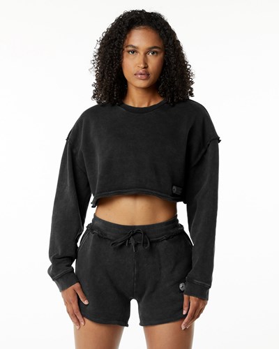 Alphalete Heavyweight Washed Terry Crop Pullover Onyx | 26489ZXDJ