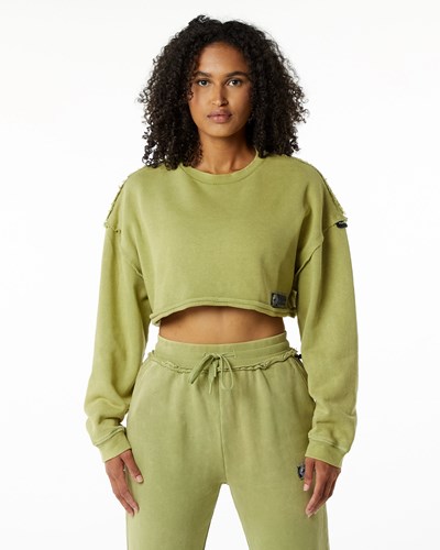 Alphalete Heavyweight Washed Terry Crop Pullover Zelene | 54807MJGV