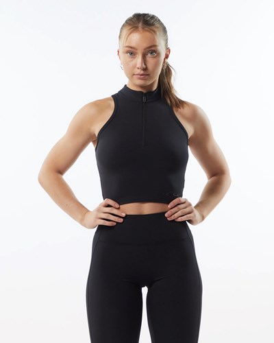 Alphalete High Neck Crop Tank Blackout | 01572ELWI