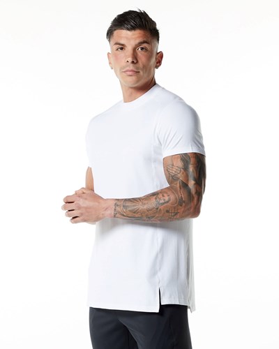 Alphalete High-Neck Premium Krátké Sleeve Tee Bílé | 17630QHMW