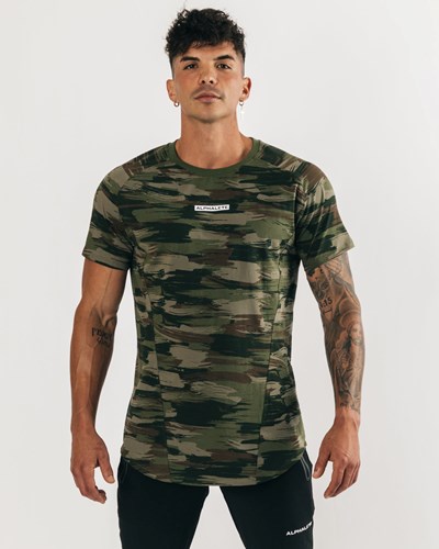 Alphalete High Performance Tee Olivy Zelené Maskáčové | 50167MEJC