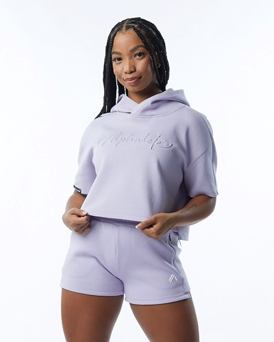 Alphalete Interlock Knit Crop Hoodie Lilac | 35406UBLN