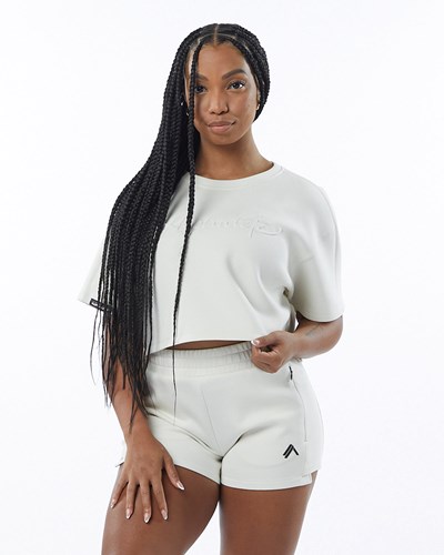 Alphalete Interlock Knit Crop Pullover Krém | 96073ADSN