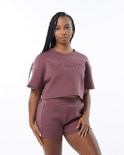 Alphalete Interlock Knit Crop Pullover Mauve | 27184NJCY