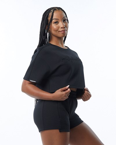 Alphalete Interlock Knit Crop Pullover Černé | 52194CWVE