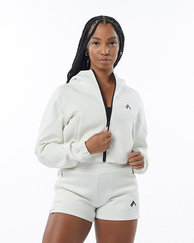 Alphalete Interlock Knit Crop-Zip Hoodie Krém | 13826GZIH