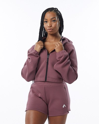 Alphalete Interlock Knit Crop-Zip Hoodie Mauve | 15728WLRI