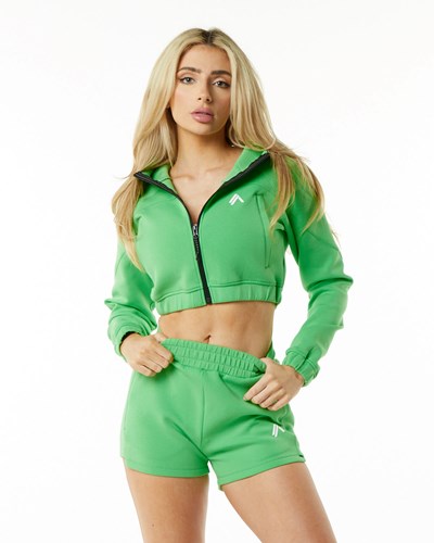 Alphalete Interlock Knit Crop-Zip Hoodie Zelene | 90547QYZL