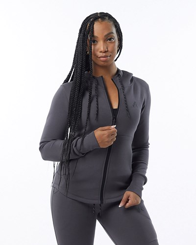 Alphalete Interlock Knit Full-Zip Hoodie Charcoal | 31295WRLZ