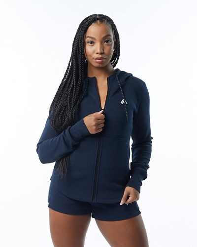 Alphalete Interlock Knit Full-Zip Hoodie Tmavě Blankyt | 50321YPXN