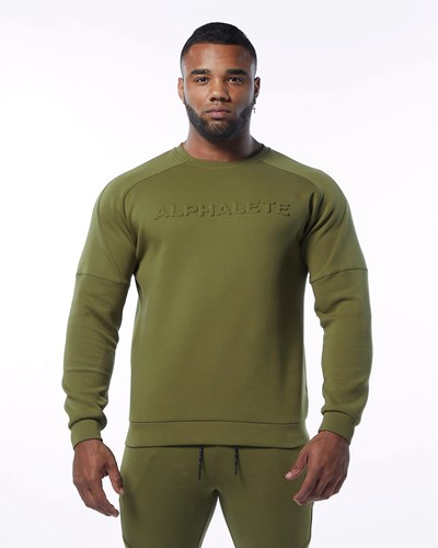 Alphalete Interlock Knit Pullover Olivy Zelené | 73280CBQY