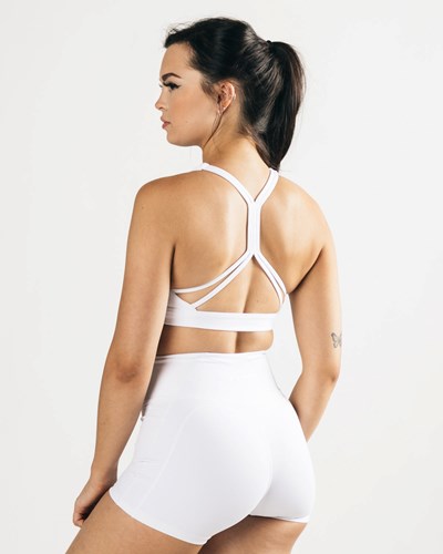 Alphalete Medium-Support Páskové Open Back Sports Bra Bílé | 82974DPHL