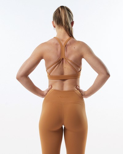 Alphalete Medium-Support Páskové Open Back Sports Bra Chestnut | 98240WTXL