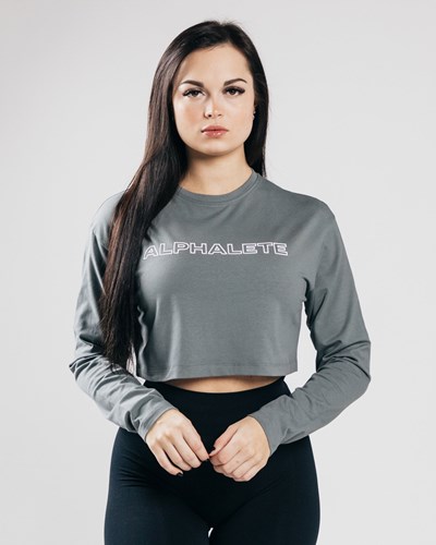 Alphalete Oversized Performance Long Sleeve Crop Concrete | 08397GCOI