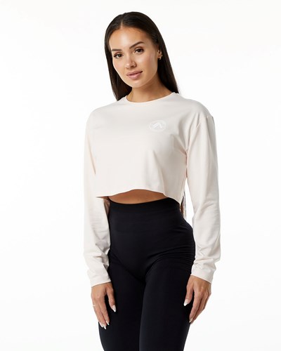 Alphalete Oversized Performance Long Sleeve Crop Blush | 42376DTQA