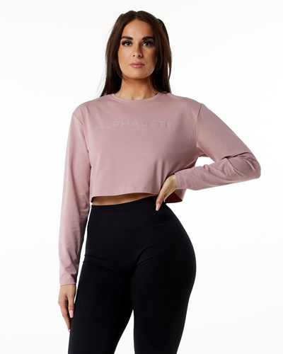 Alphalete Oversized Performance Long Sleeve Crop Mauve | 82034LFOX