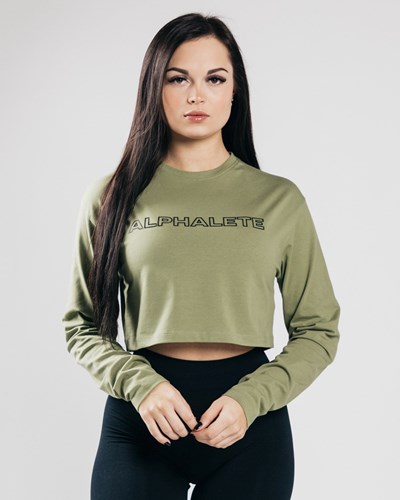 Alphalete Oversized Performance Long Sleeve Crop Zelene | 96230OUEC