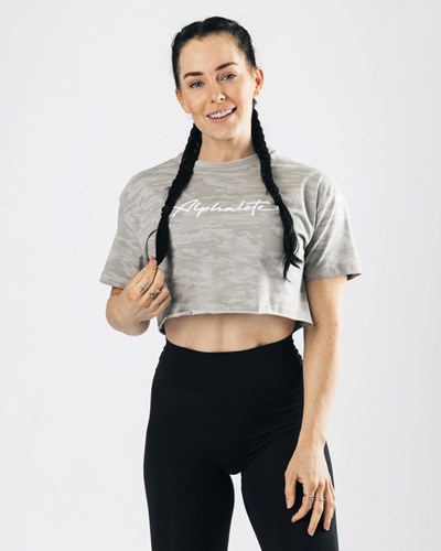 Alphalete Oversized Raw-Cut Krátké Sleeve Crop Stříbrné Maskáčové | 27018GHJB