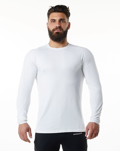 Alphalete Premium Epaulette Long Sleeve Tee Bílé | 62487XISW