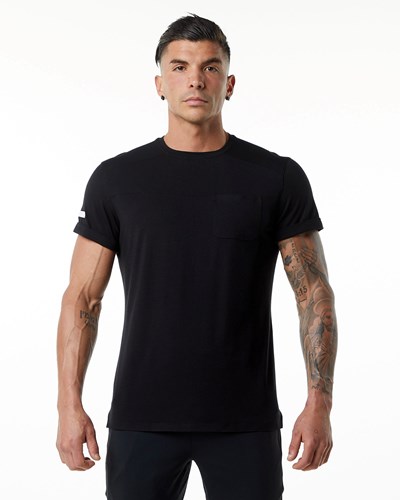 Alphalete Premium Krátké Sleeve Pocket Tee Černé | 03654UTLV