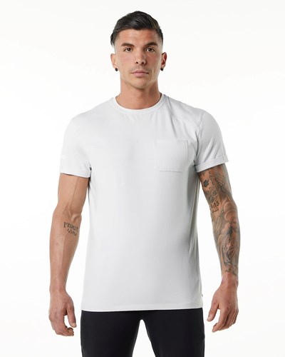 Alphalete Premium Krátké Sleeve Pocket Tee Bílé | 25619VBFL