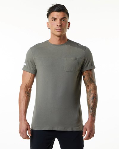 Alphalete Premium Krátké Sleeve Pocket Tee Šedé | 81593GRKU