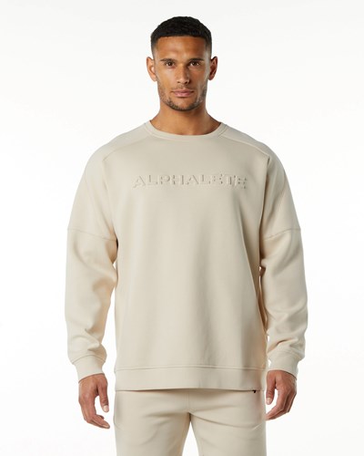 Alphalete Relaxed Interlock Knit Pullover Vanilla | 09543OGWN