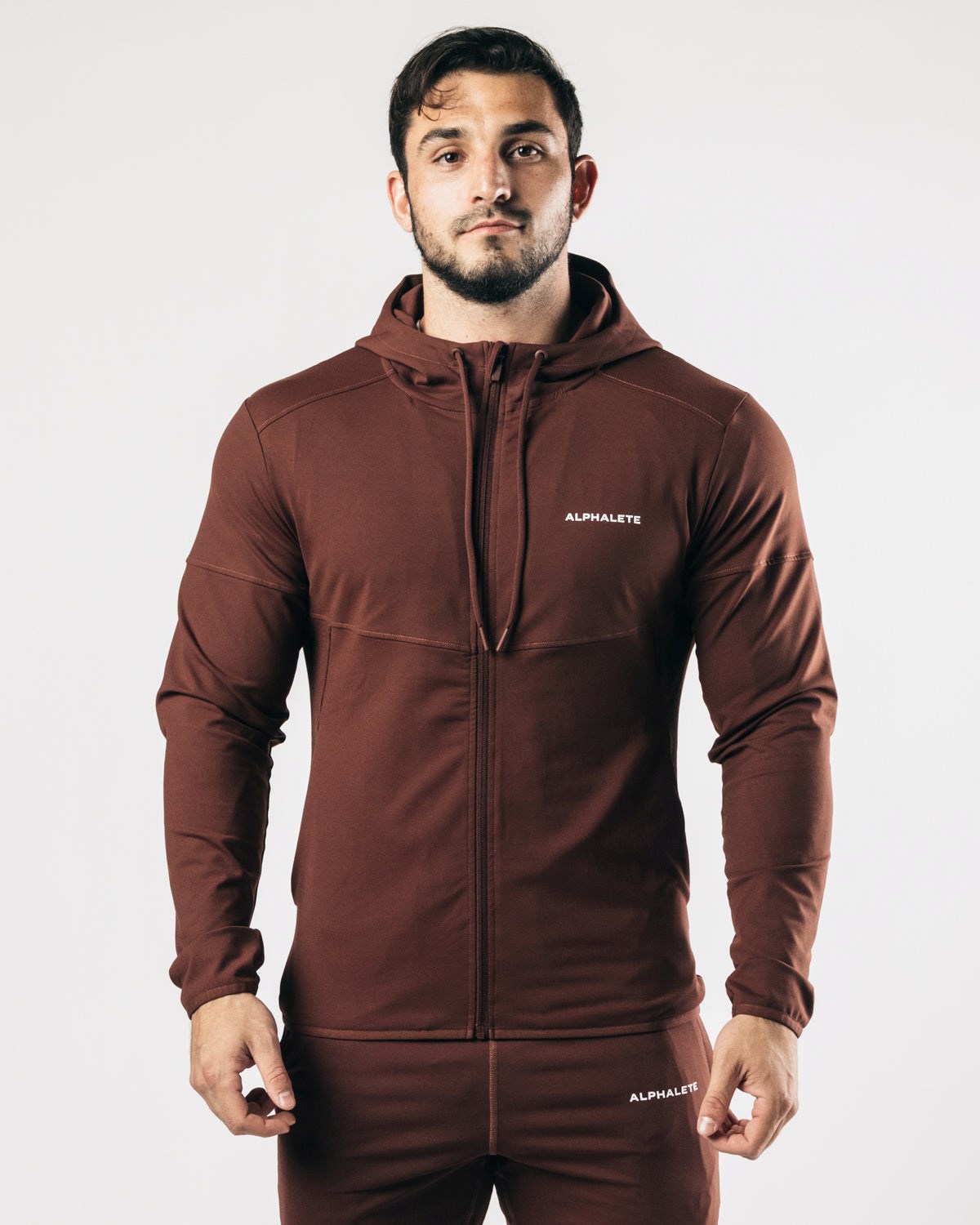 Alphalete 4-Way Stretch S Kapucí Jacket Čokolády | 34217EKBU