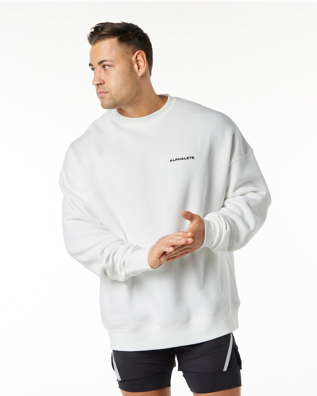 Alphalete Brushed Fleece Crewneck Svetrové Bílé | 37190XRZD