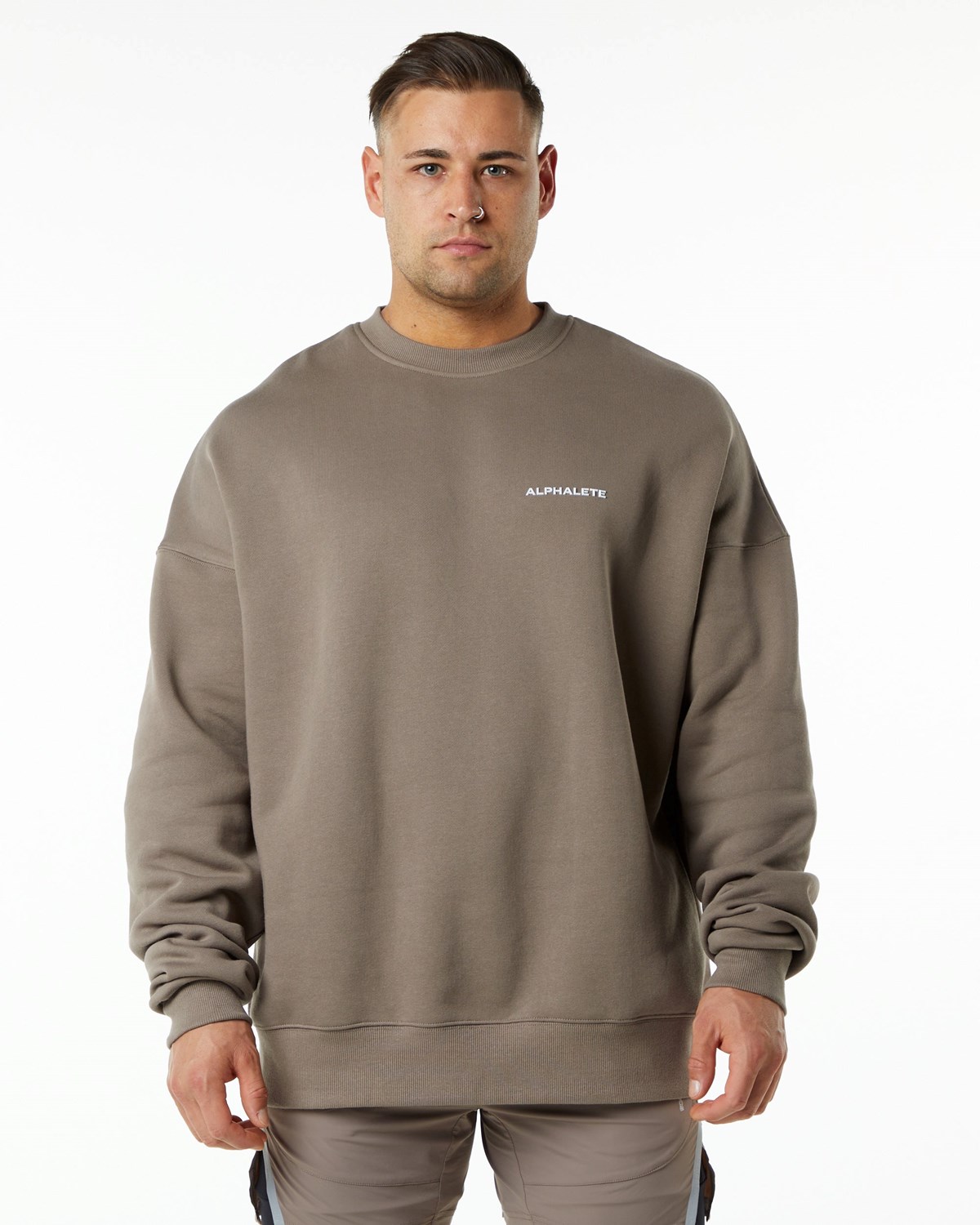 Alphalete Brushed Fleece Crewneck Svetrové Mocha | 46879BISJ