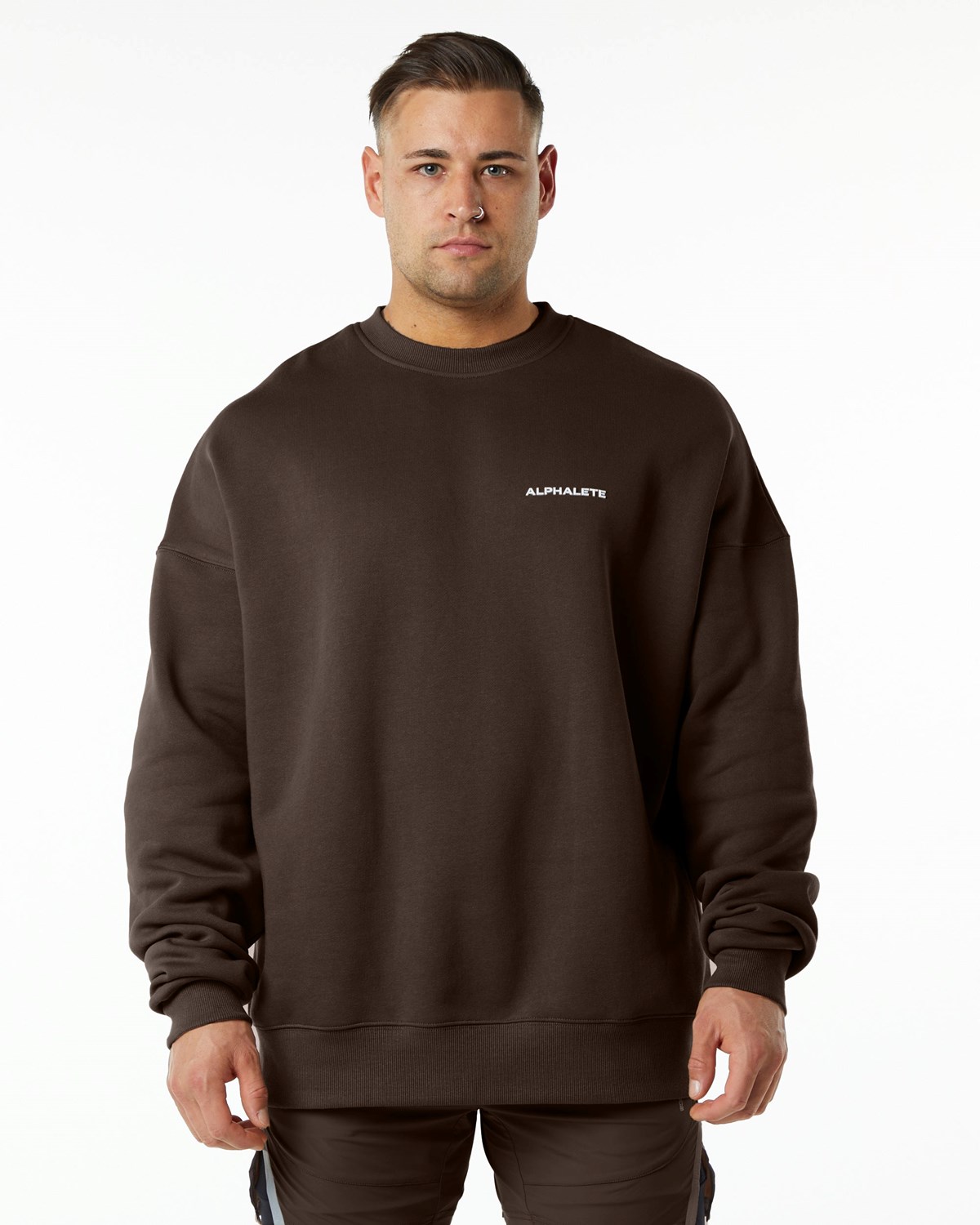 Alphalete Brushed Fleece Crewneck Svetrové Hnědé | 89574PLNJ