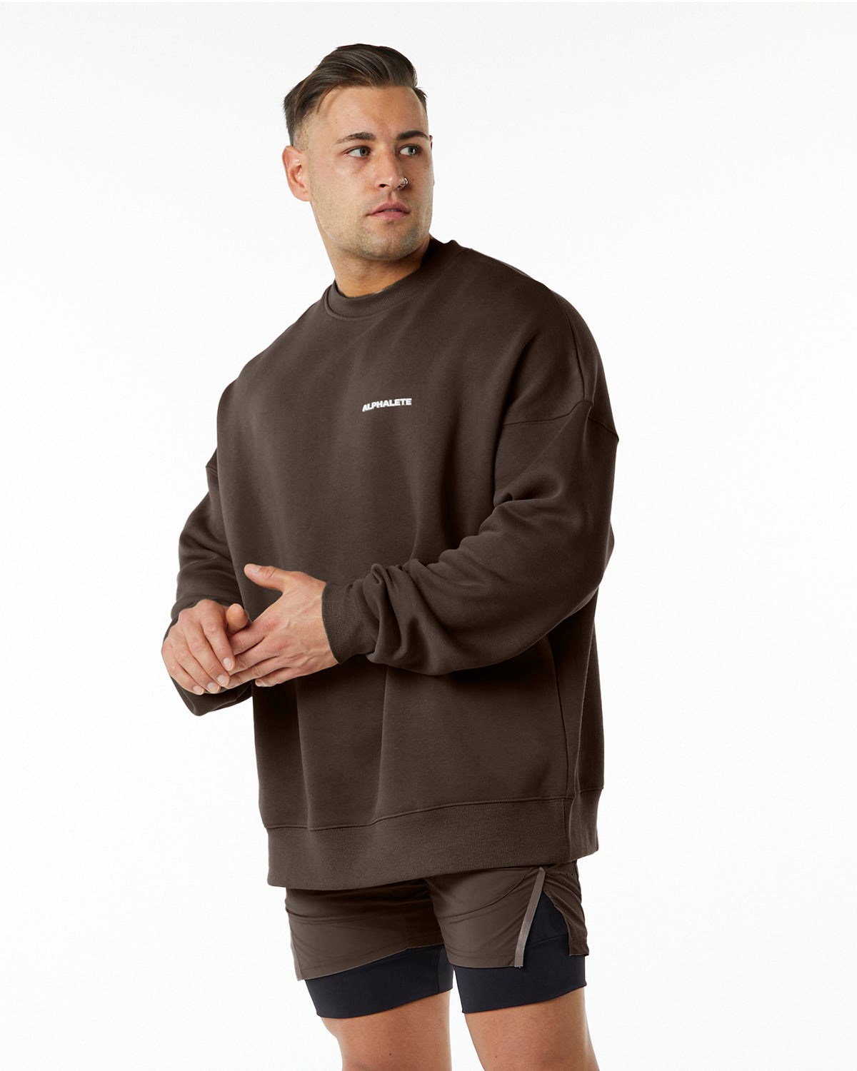 Alphalete Brushed Fleece Crewneck Svetrové Hnědé | 89574PLNJ