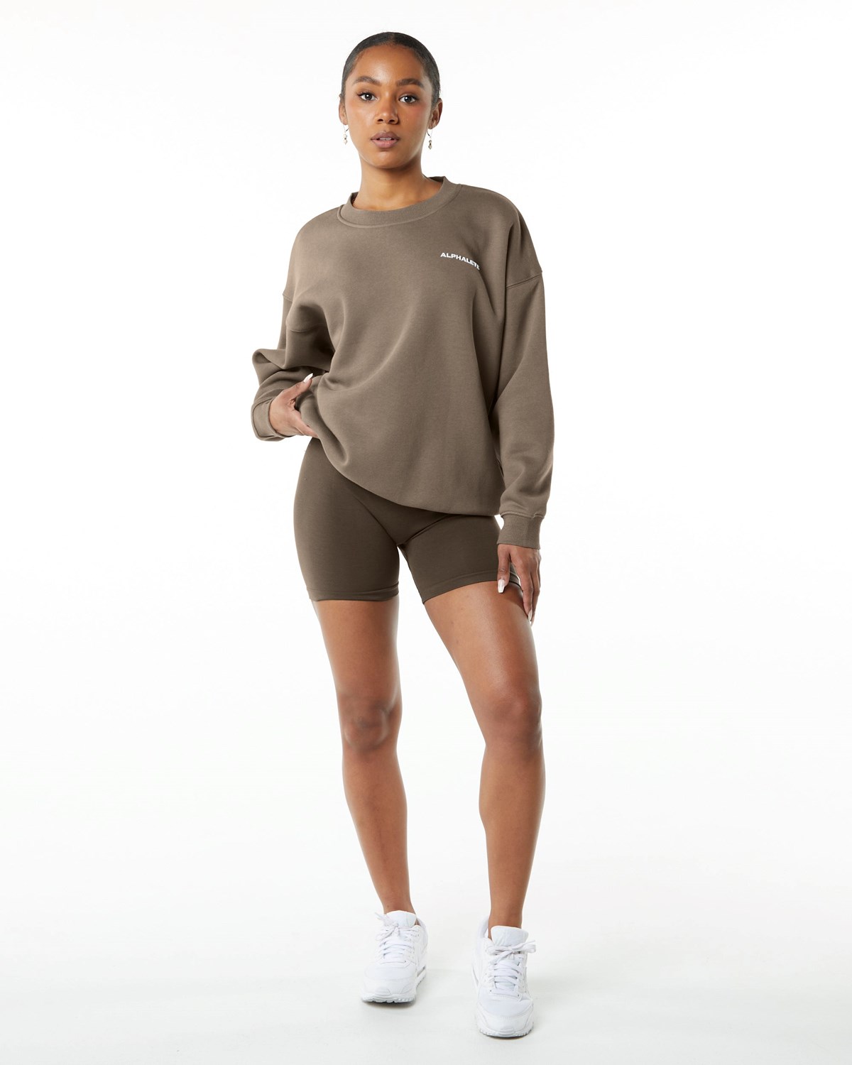 Alphalete Brushed Fleece Crewneck Svetrové Mocha | 92354WPSH