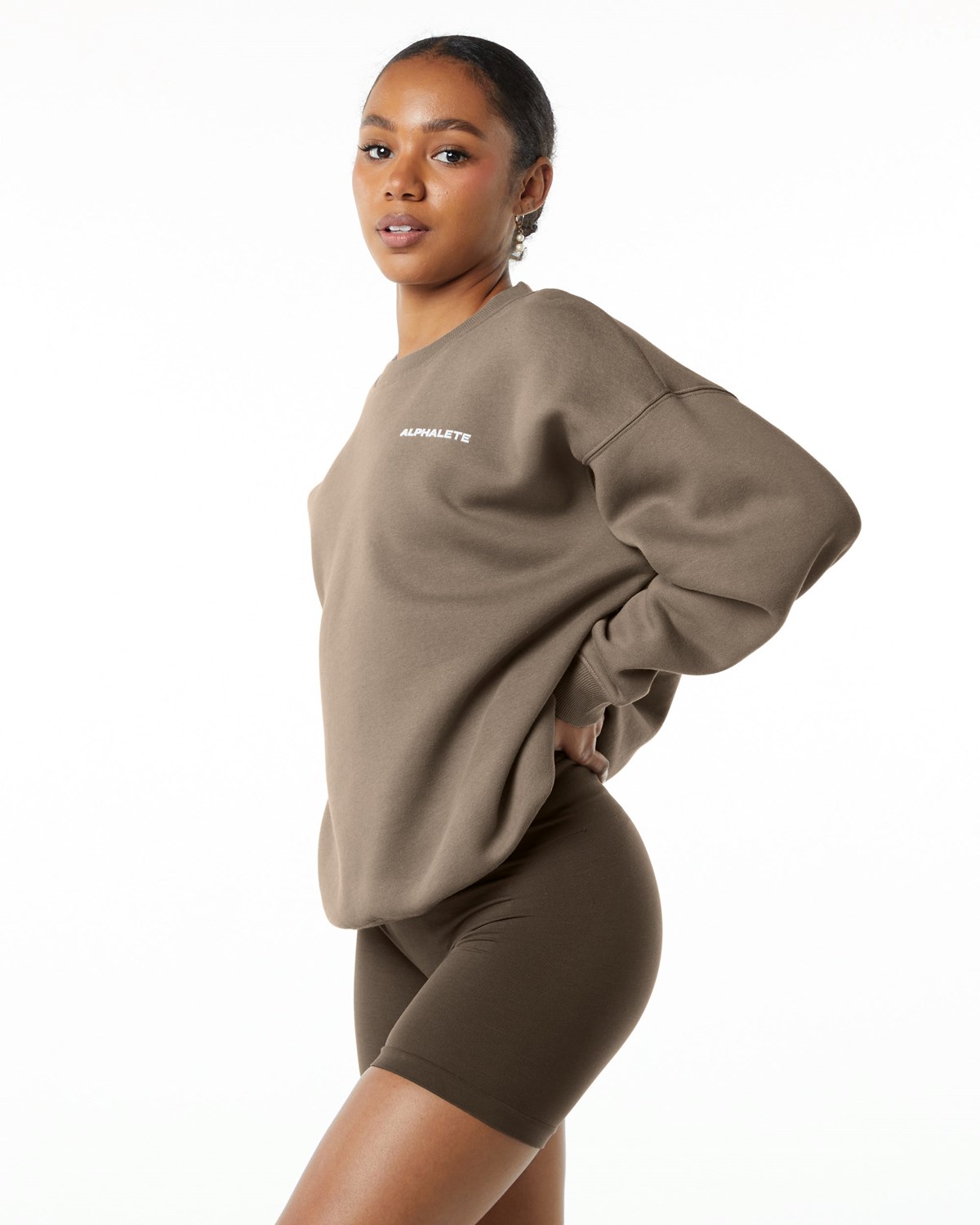 Alphalete Brushed Fleece Crewneck Svetrové Mocha | 92354WPSH