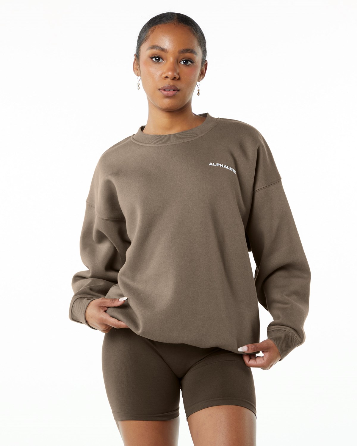 Alphalete Brushed Fleece Crewneck Svetrové Mocha | 92354WPSH