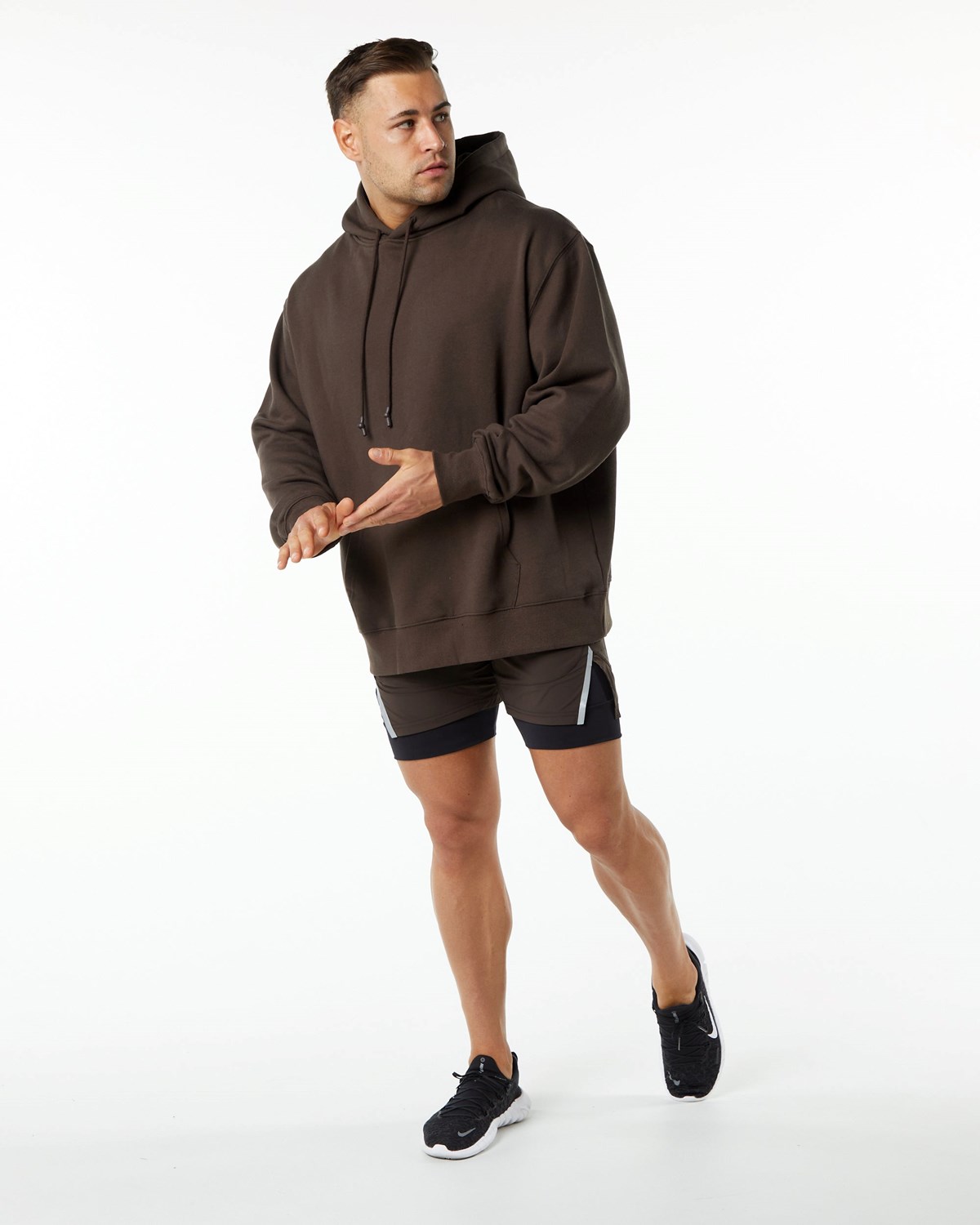 Alphalete Brushed Fleece Grafická Hoodie Hnědé | 74903JFQN