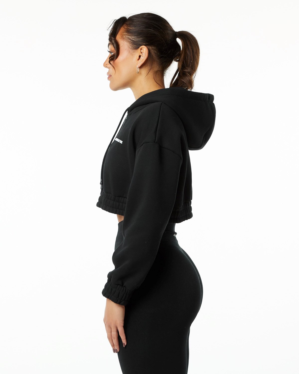 Alphalete Brushed Fleece Half-Zip Crop Hoodie Černé | 13267GVLQ