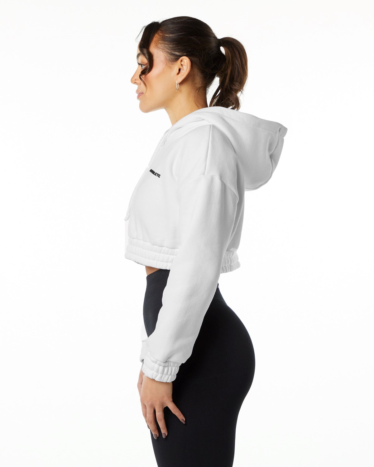 Alphalete Brushed Fleece Half-Zip Crop Hoodie Bílé | 32618YTPK